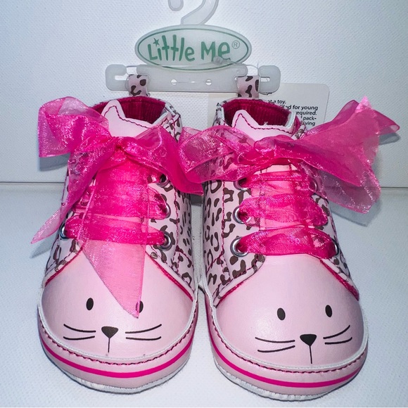 Little Me Other - Little Me Faux Leather Cheetah Print Cat Hightops Shoe 3 Pink Organza Laces NWT